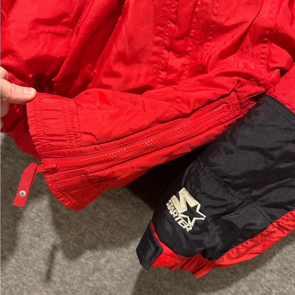 Ohio State Vtg Starter Jacket Coat Mens L red windbreaker lined hooded 1/2 zip